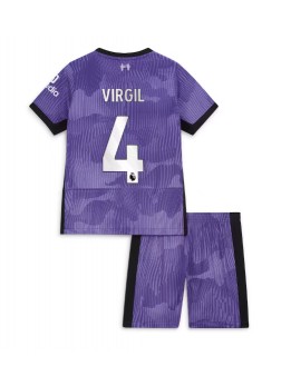 Billige Liverpool Virgil van Dijk #4 Tredjedraktsett Barn 2023-24 Kortermet (+ Korte bukser)
